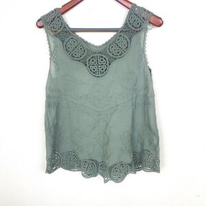 Womens Tank Sz M %100 Cotton Cottage Embroidered Lace Fairy Natural Earthy Boho